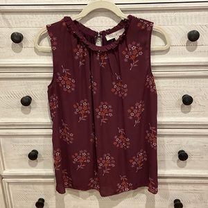 Burgundy floral sleeveless blouse